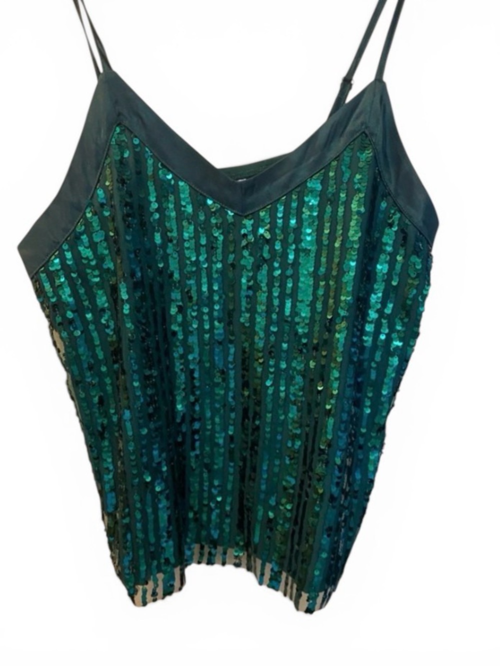 No Boundaries Teal Green Sequin Spaghetti Strap Cami